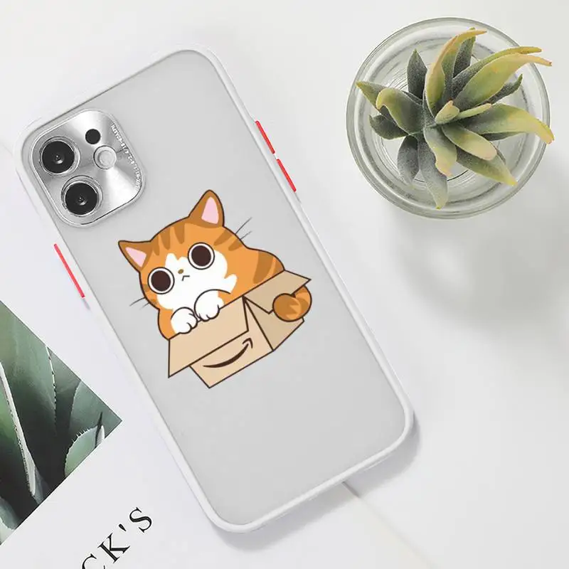 

Cute cartoon cat Phone Case For iPhone 12 11 Mini Pro XR XS Max 7 8 Plus X Matte transparent White Cover