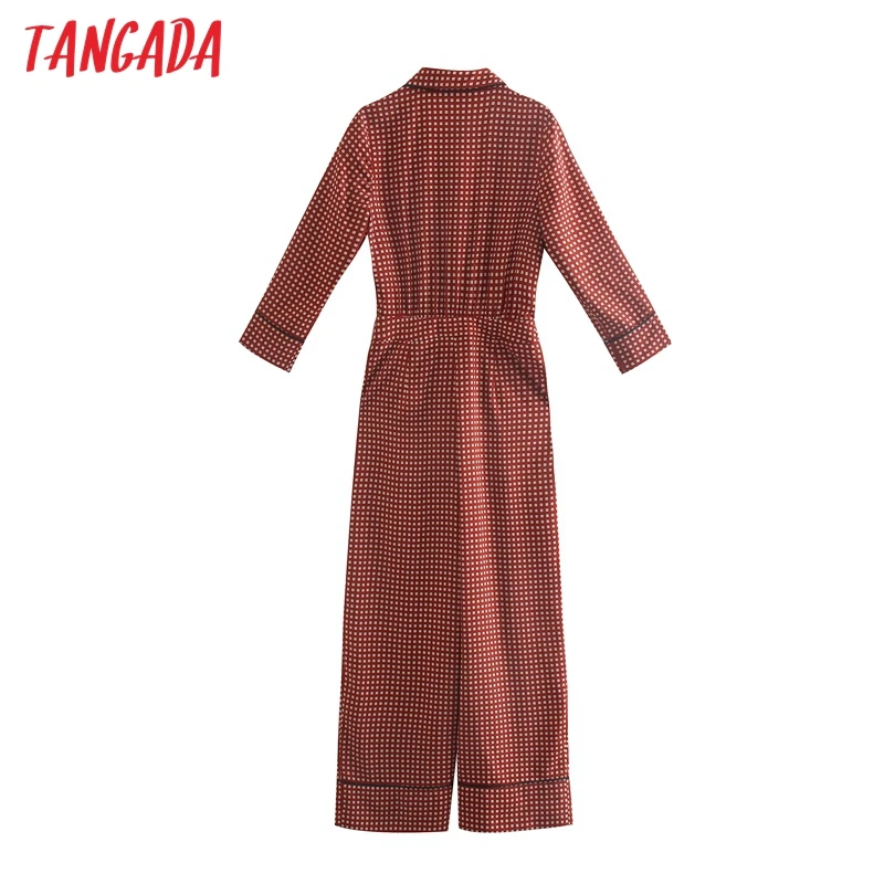 

Tangada Women red print long jumpsuit long Sleeve pocket buttons female casual Jumpsuit 5Z06
