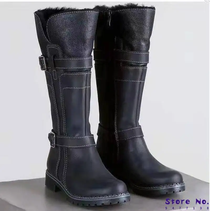 Сапоги до колена больших размеров Обувь на низком каблуке Ботинки гладиаторские