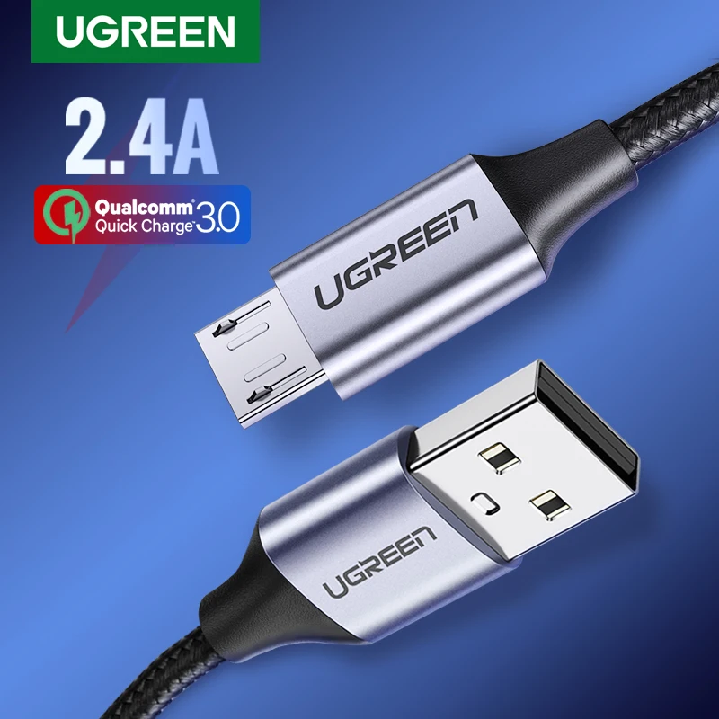 Ugreen Micro USB Кабель 2.4A Нейлоновый Шнур для Зарядки Телефона USB-кабель Провод для Быстрой Зарядки для Samsung s Huawei Xiaomi HTC LG Планшет Android зарядное устройство для телефона Кабель Micro USB