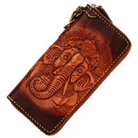 Engraving Wallet Elephant God Wallets Bag Purses Women Men Long Clutch Vegetable Tanned Leather Billetera Hombre Gifts
