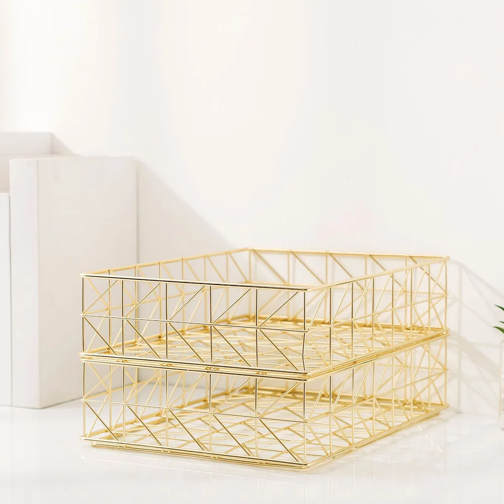 

Magazine Letter Size File Tray Home Office Tabletop Elegant Large Capacity Wire Iron Basket Pantry Documents Storage Desk