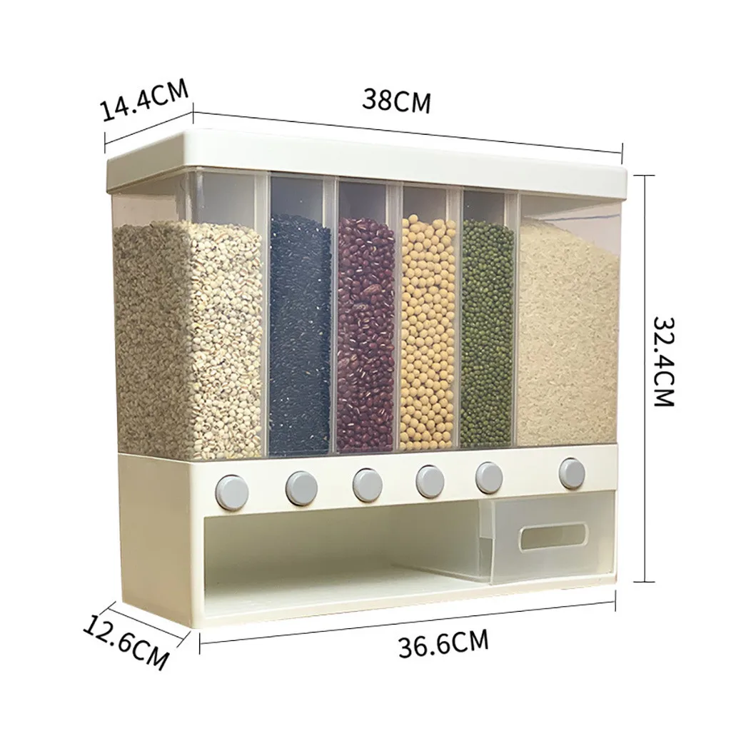 

Kitchen Plastic Sealed Rice Bucket Storage Box Wall-Mounted Moisture-Proof Rice Barrels Household Metering Grain Storage Tank