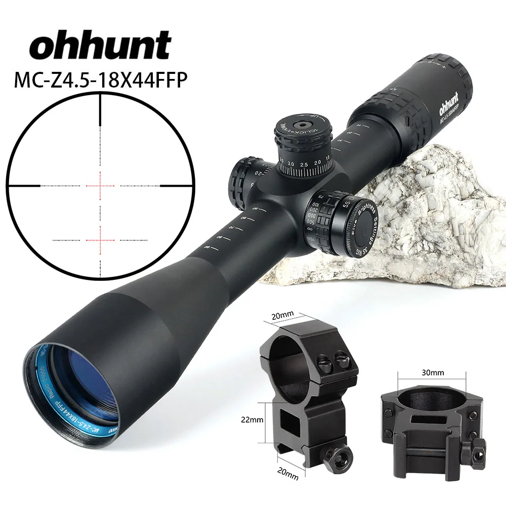Охотничий ohhunt MC-Z 4,5-18X44 FFP первый фокальный оптический прицел боковой Parallax Z1000 стекло гравированное сетка замок Сброс прицел - Цвет: with Picatinny Rings