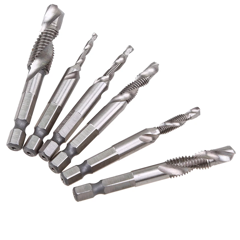 

6Pcs Tap Drill Bits Hex Shank Titanium Plated HSS Screw Thread Bit Screw Machine Compound Tap M3 M4 M5 M6 M8 M10 Hand Tools