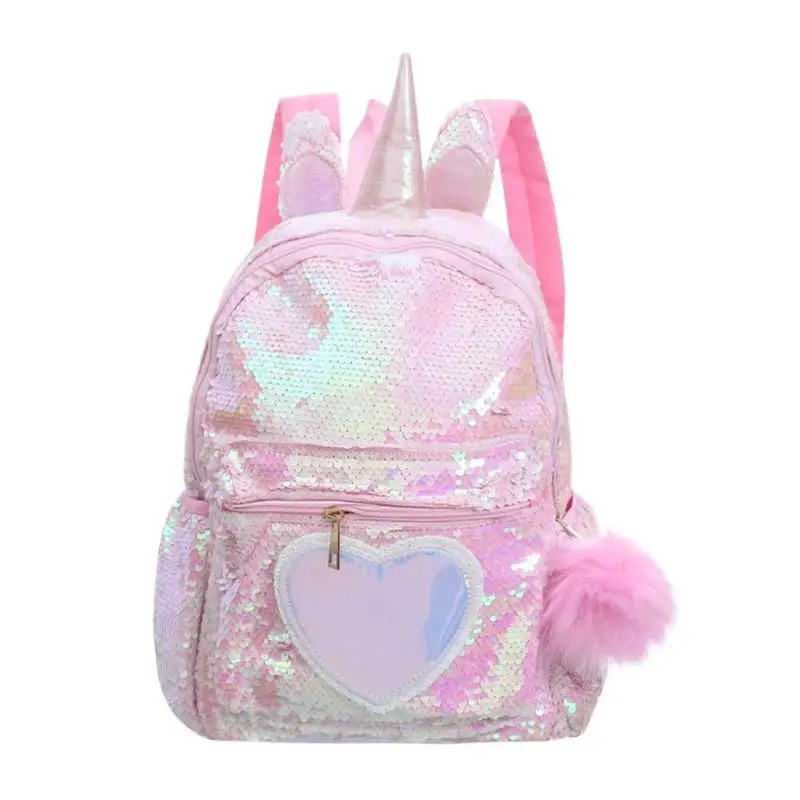 Cute Heart Sequins Travel Backpacks Kids Girls Glitter Shoulder Schoolbag