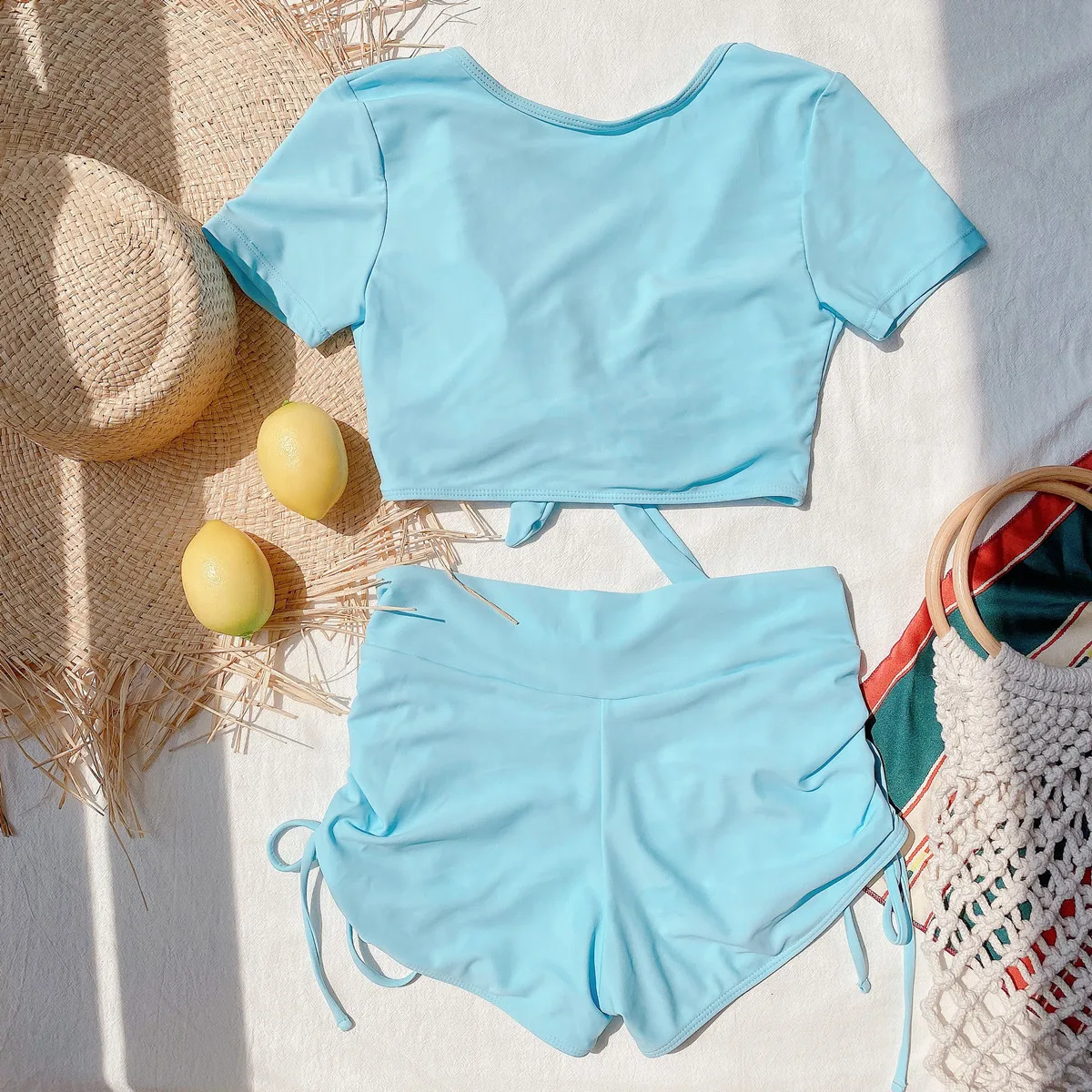 

High Waist Bikini Set 2021 New Short Sleeve Swimwear Women Swimsuit Female Two Pieces Bikini Bather Bathing Suit Beachwear Swim