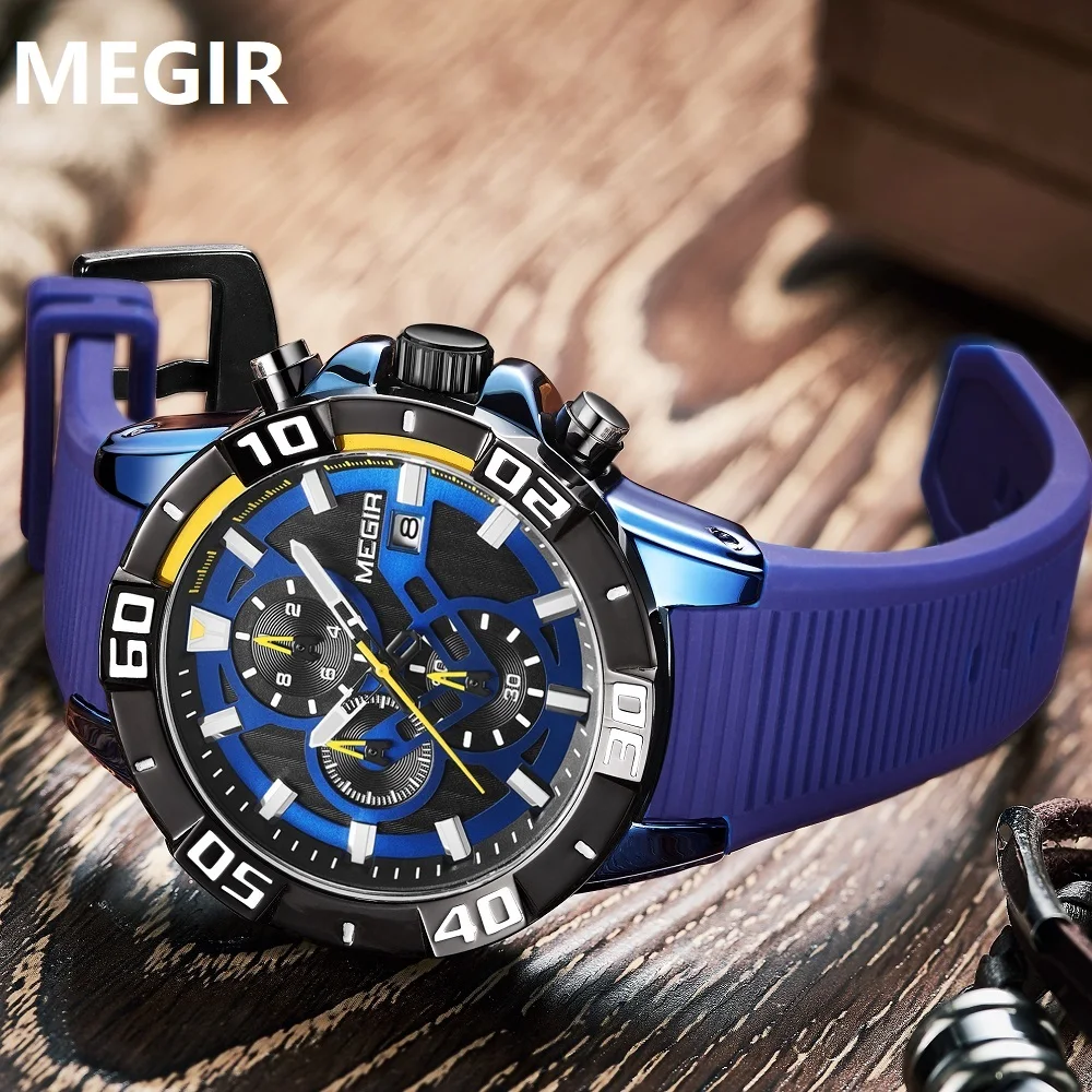 Часы MEGIR Мужские кварцевые с хронографом, спортивные брендовые роскошные в стиле милитари, с силиконовым ремешком от AliExpress WW