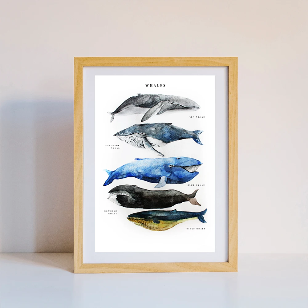 Печать рыбы и плакат киты акварельные стены Искусство Холст Живопись
