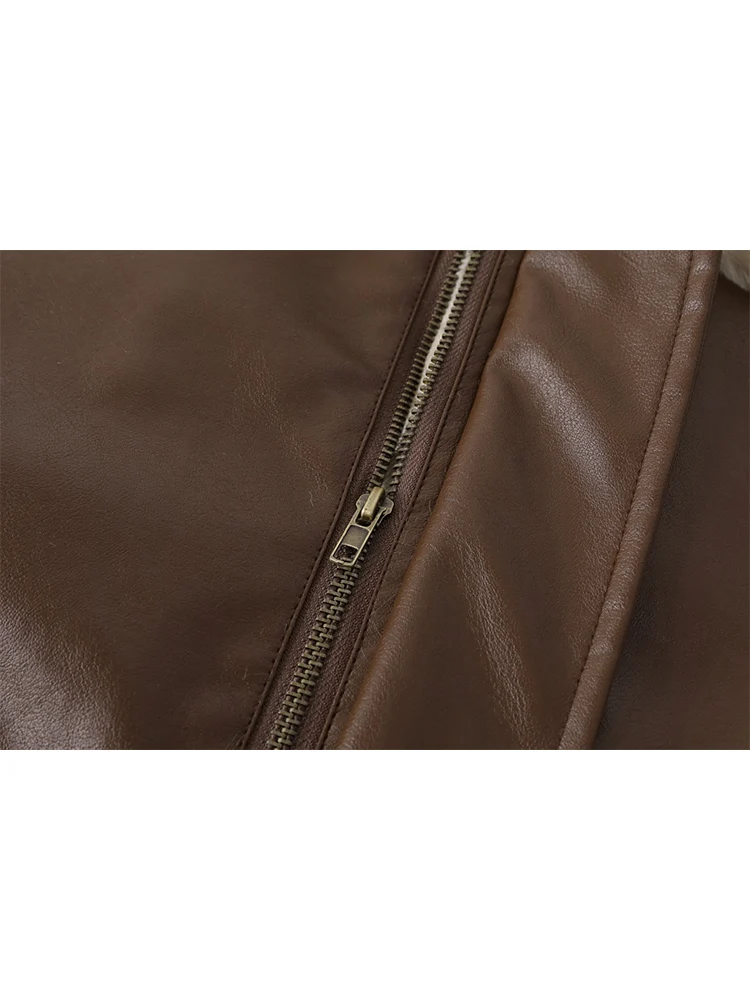 Зимняя женская меховая кожаная куртка с длинным рукавом Свободная теплая из