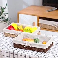desktop hand woven rattan storage tray wicker bread fruit food snack display storage basket box table fabric handicrafts decor