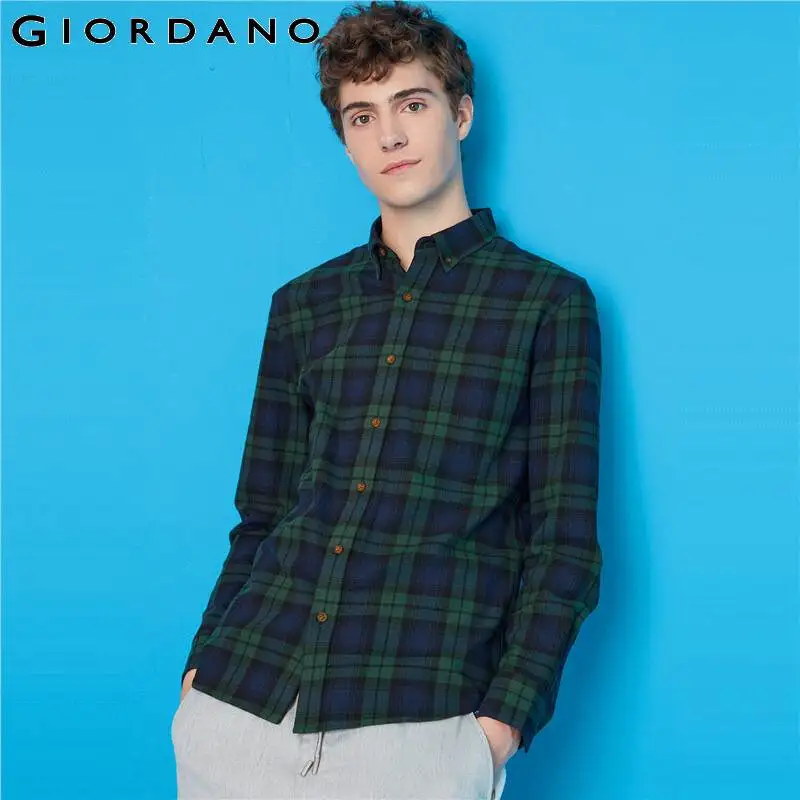 Giordano мужская рубашка в клетку из натурального хлопка с длинными рукавами, данная модель имеет несколько цветовых решений