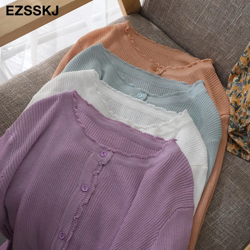 summer short thin knit Fungus crop cardigans Women button Cardigans coat Outwear female Sun protection o-neck chic jacket |