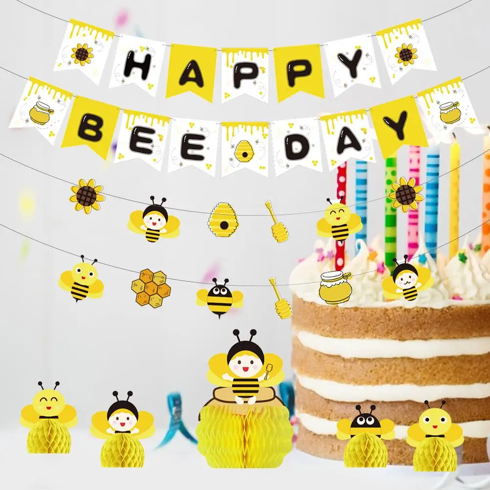 

Bee Party Supplies Happy Bee Day Banners for Birthday Party Bee Baby Shower Bumblebee Themed Party Supplies