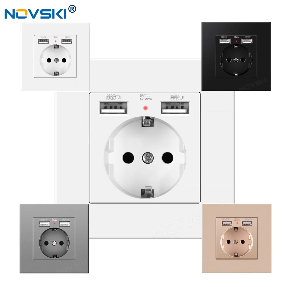 Электрическая розетка с двойным USB для ес немецкая штепсельная вилка Schuko питания