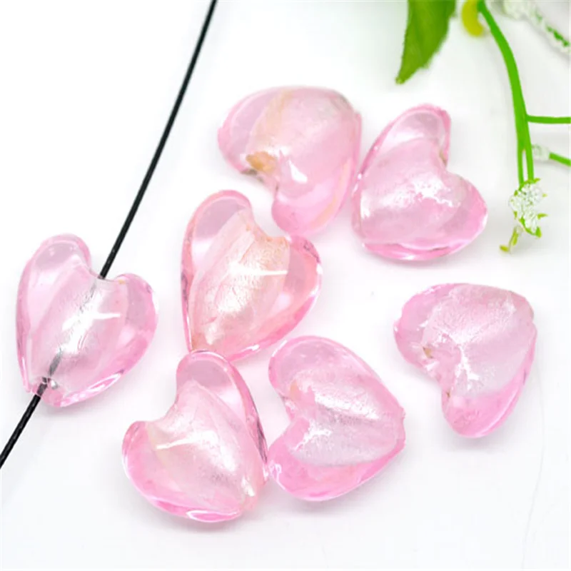 10 шт. бусины из фольги с розовым сердечком для браслета ожерелья ювелирных