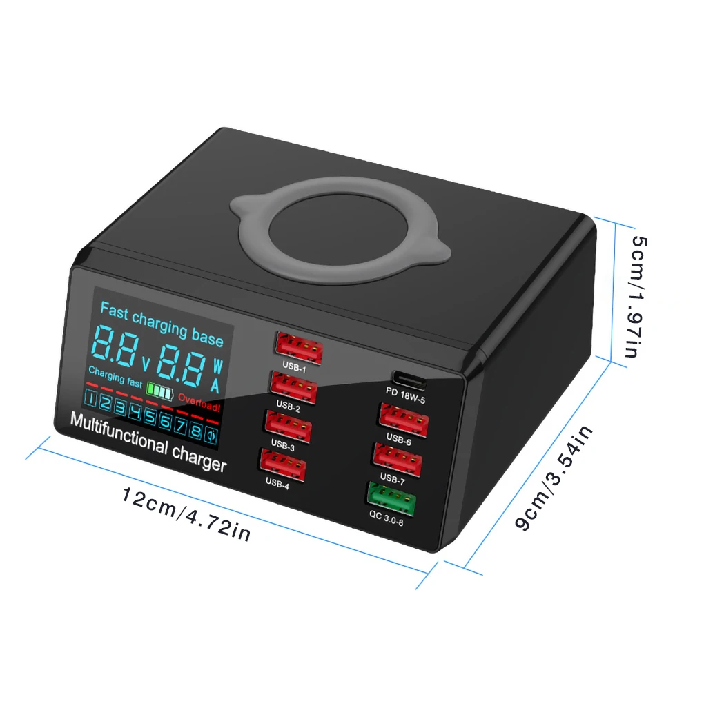 

100W 8 Ports USB Charger Fast Charge 3.0 Adapter HUB Wireless Charger Charging Station PD Fast Charger For iPhone 11 Samsung