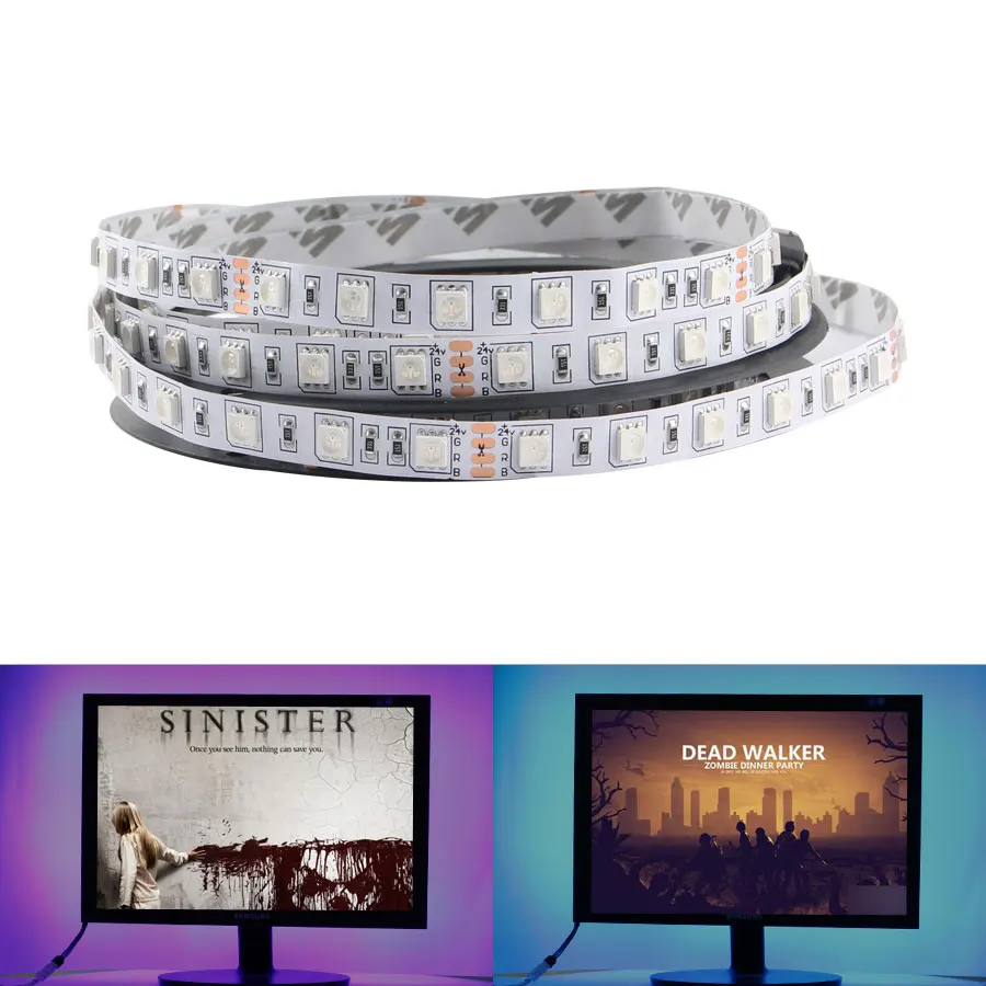 Светодиодная водонепроницаемая лента для подсветки телевизора 24 В 5 м 5050 RGB |