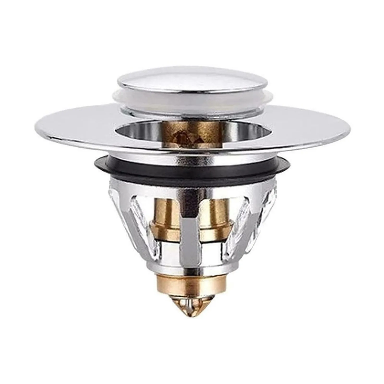 

ZezzoStainless Steel Bounce Core Push-type Drain Filter Universal Wash Basin Push-type Hair Catcher Sink Bathtub Plug Trap QW