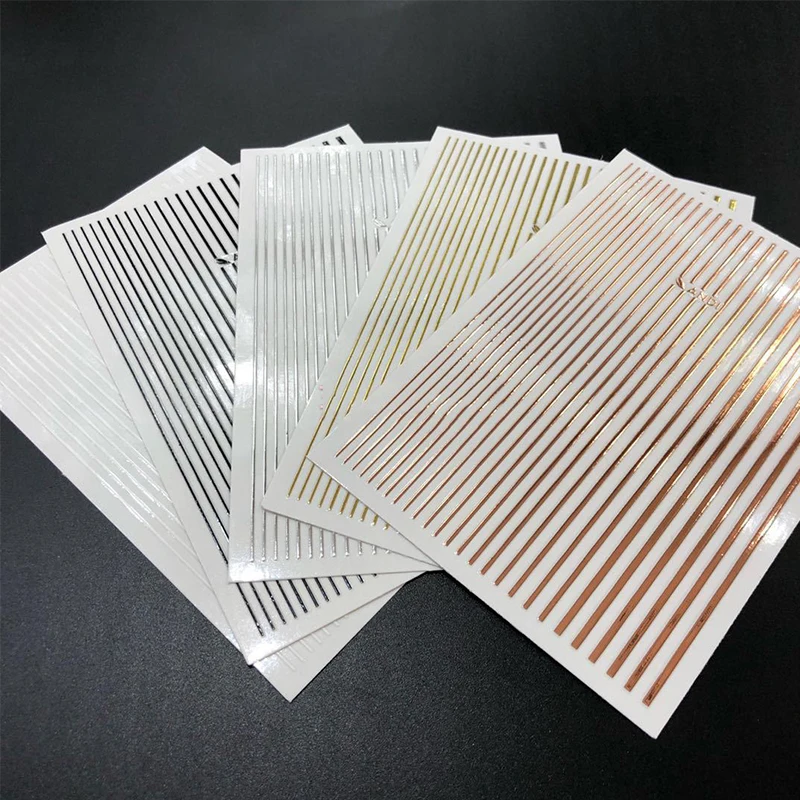 

1pc Nail 3D Sticker Decals Silver/Gold/Black/White/Rose Gold/Rainbow Stripe Line 3D Sticker 7.9x10.1cm Nail Tips Art 3D Stickers