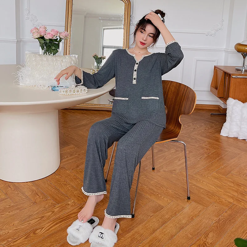 2021 Autumn and Winter New Women's Pajamas Long-sleeved Plus Size Comfortable Home Wear Sleepwear Pajama Set Women Pijamas Women