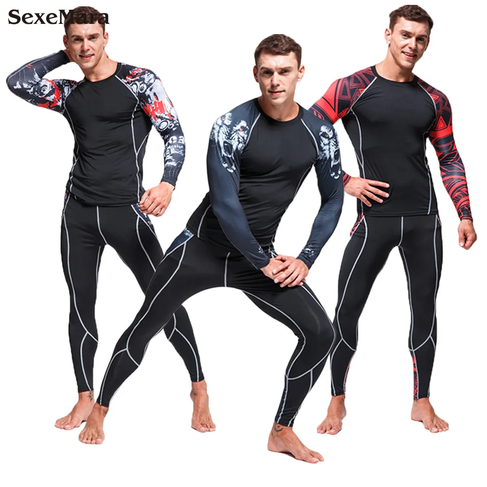 

Men's Running Sport Compression Suits Jogging Tracksuit Sets Rashgard Male Gym Fitness Crossfit Sportswear Sports Suit Leggings