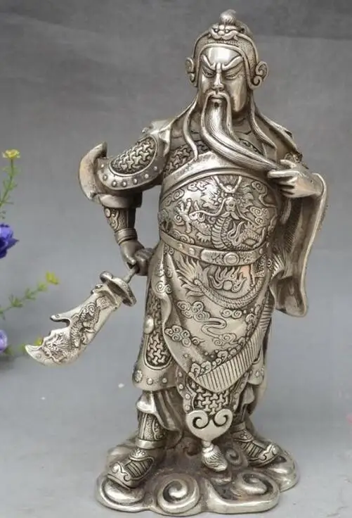 Китайская коллекция archaize белая медь Бог богатства Статуя Гуань Гун
