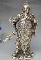 china collection archaize white copper god of wealth guan gong statue