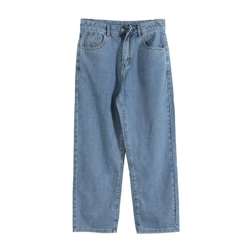 

Mens Jean Korean Fashoins Harem Blue Jeans Pants 2021 Vintage Straight Pants Harajuku Jeans Baggy Belt High Quality Denim