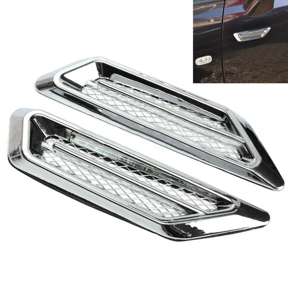 

2pcs Universal Chrome Car SUV Air Flow Fender Side K0X6 Vent Sticker Decoration Outlet Shark Gills Styling Mold Decor