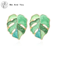 drip colored leaf earrings with small fresh studs female creative accessories