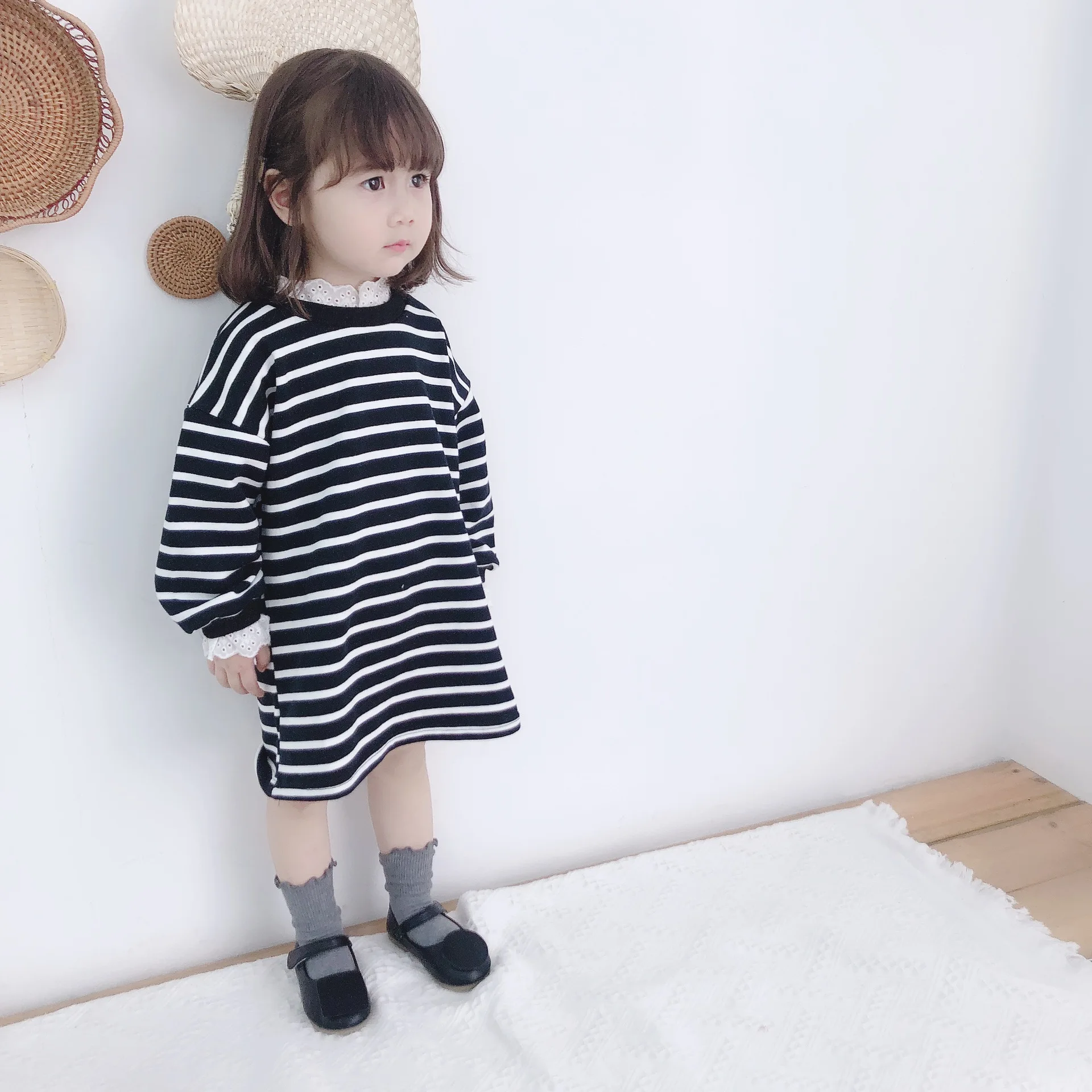 Платье-Свитер для мамы и дочки с кружевным воротником | Мать ребенок