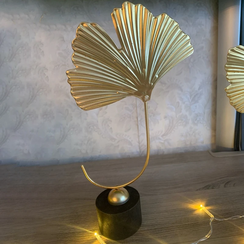 Iron Art Gingko Leaf Sculpture Gold Miniatures Home Desktop Ornament for Living Room Hotel Decoration | Дом и сад
