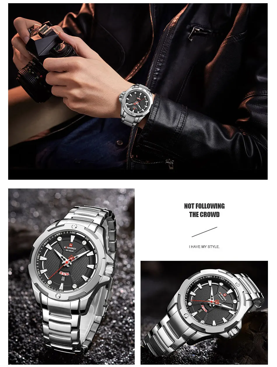 NAVIFORCE Модные мужские кварцевые часы люксовый бренд многофункциональные спортивные часы с циферблатом мужские повседневные водонепроницаемые часы Relogio Masculino