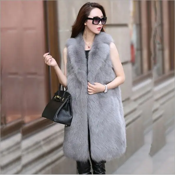 Пушистый роскошный имитация жилет из лисьего меха Femme длинный стиль 2019 новый