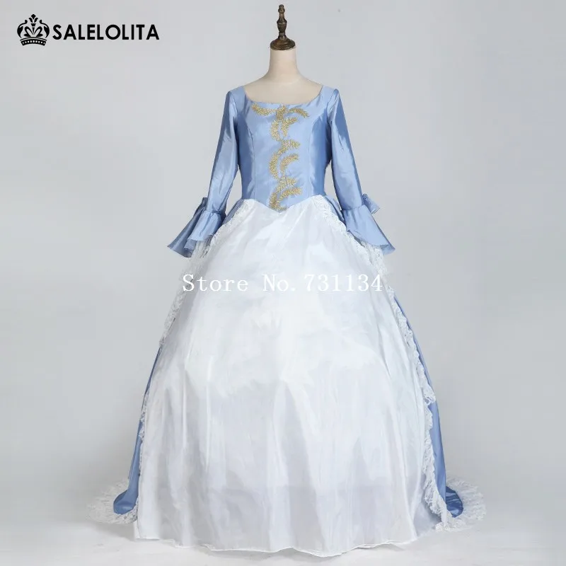 Medieval Blue Masquerade Long Dress Princess Movie Gowns Upscale Gothic Victorian Queen Historical Clothing