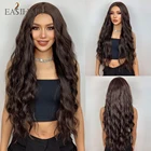Длинные темно-коричневые волнистые синтетические парики EASIHAIR, парики из натуральных волос для женщин, глубокая волна, повседневные парики для косплея, термостойкие