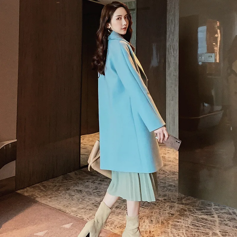 

Winter Nice New Korean Leisure Overcoat Women Wool Blends Coat Jacket Women's Long Elegant Jackets High Street Coats Blend Top