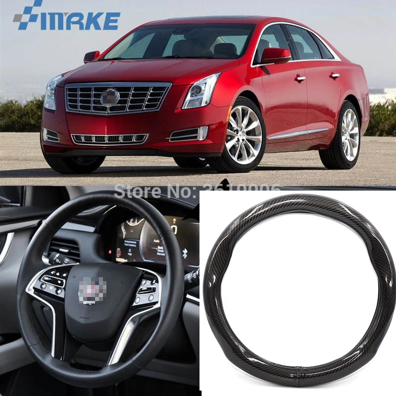 

SmRKE автомобильные аксессуары для Cadillac XTS, черное углеродное волокно, кожа, чехол на руль, спортивный гоночный автомобиль, Стайлинг