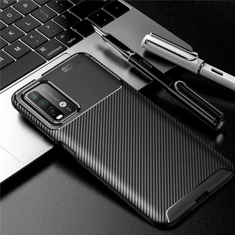 

For Xiaomi Redmi 9T 9 T Case 6.53" Rugged Carbon FIber Protection Phone Cases for Redmi 9T Redmi9t J19S M2010J19SG Back Cover