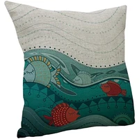 nunubee cotton linen decorative throw pillow case sofa cushion cover fish