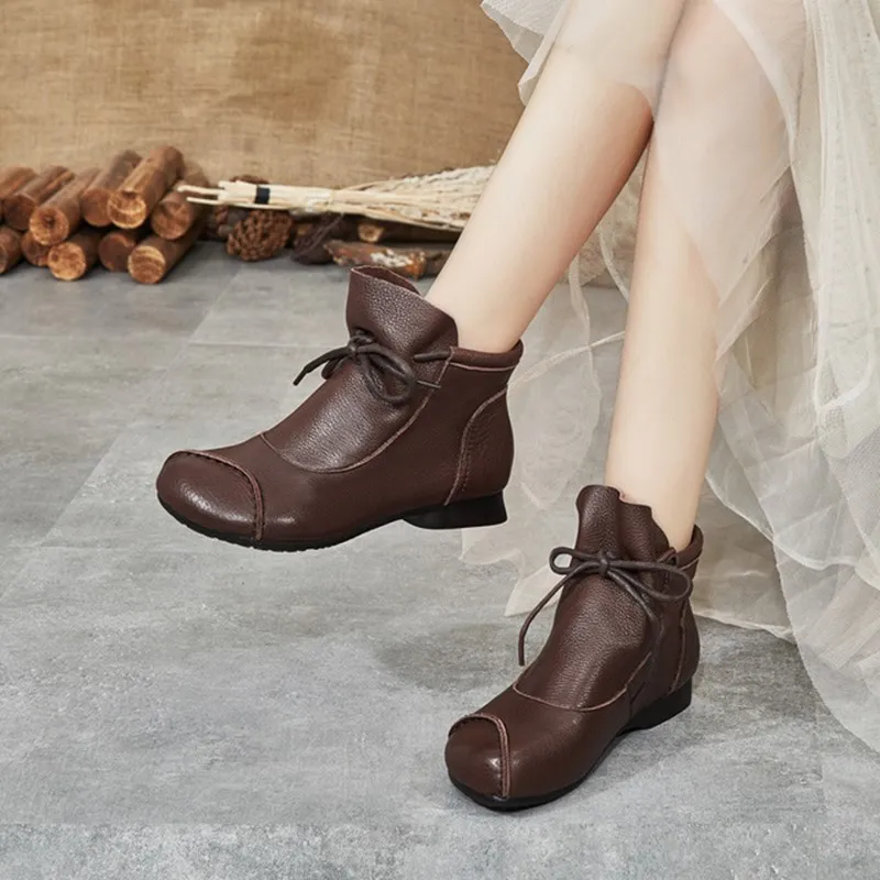 Women's short boots 2019 autumn winter new genuine leather retro women's comfortable fashion flat casual | Обувь