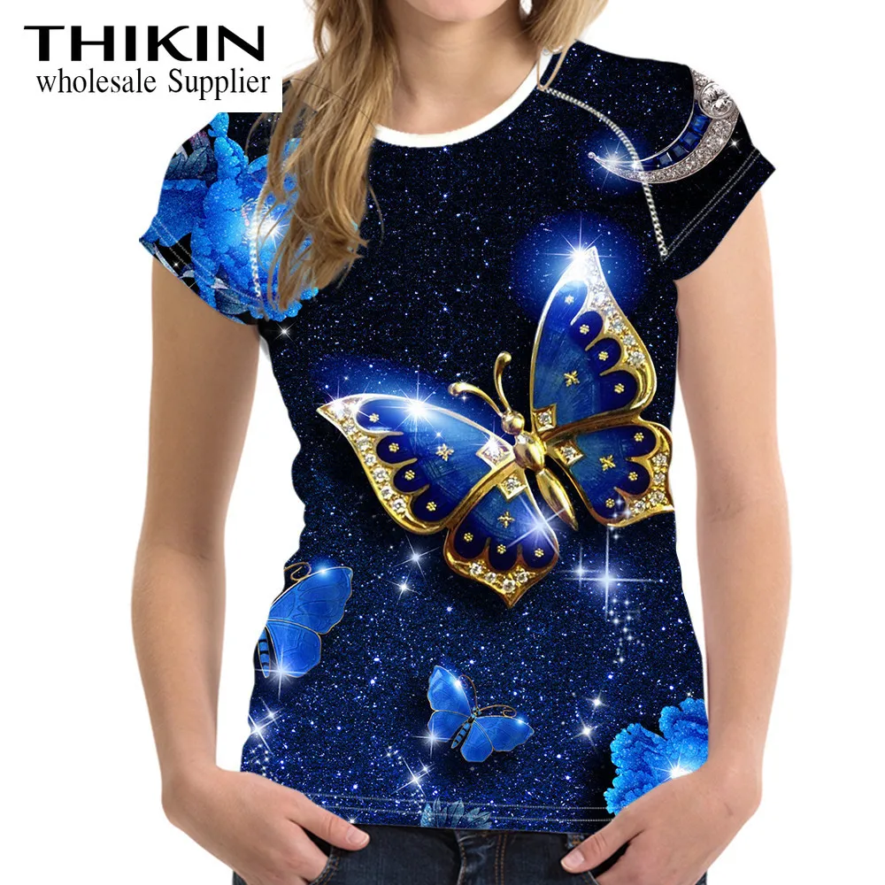 Женские синие футболки с принтом тикин империозные летние 3D короткими рукавами