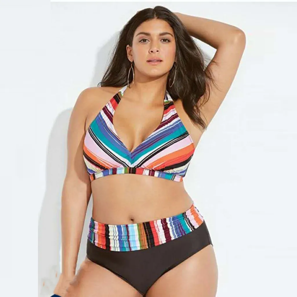 Бикини с высокой талией радужная полоса искусственная кожа купальник