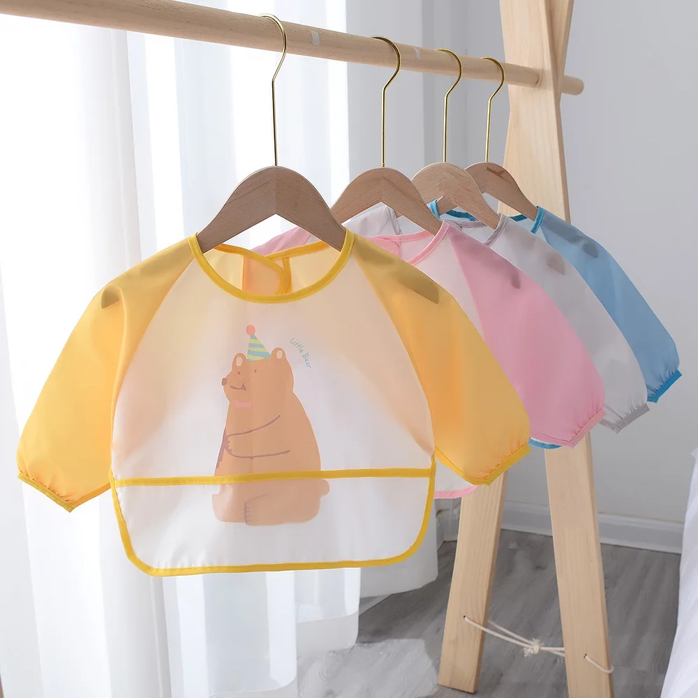 

Baby Bibs Waterproof Long Sleeve Infant Easy Eating Bib With Pocket Cartoon Cute EVA Unisex Boy Girl Burp Cloths Drooling