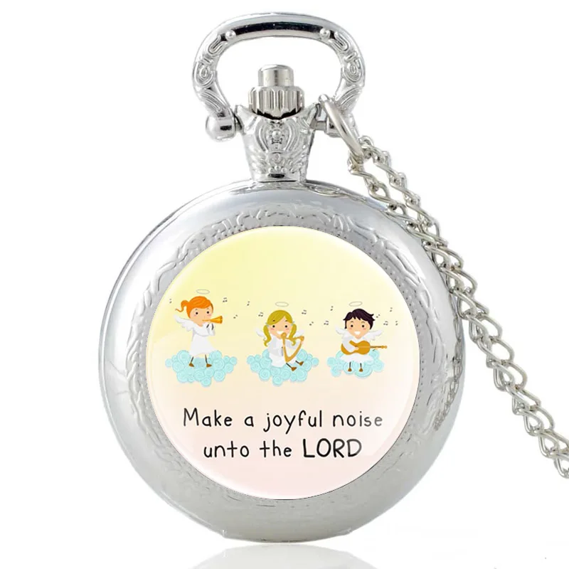 Классические серебряные карманные кварцевые часы с изображением Библии