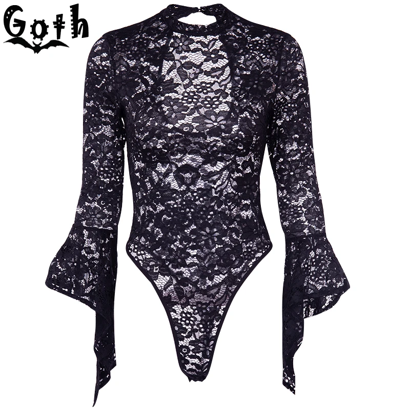 Женский готический костюм Goth черный кружевной боди с плиссированной юбкой