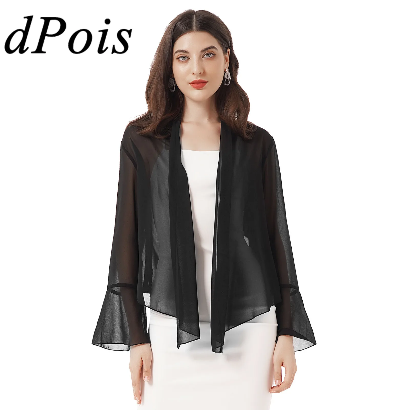 

Women Shawls Wraps Woman Elegant Solid Chiffon Bolero Open Front Cardigan for Wedding Dress Sun Protection Cover Ups Bridal Wrap