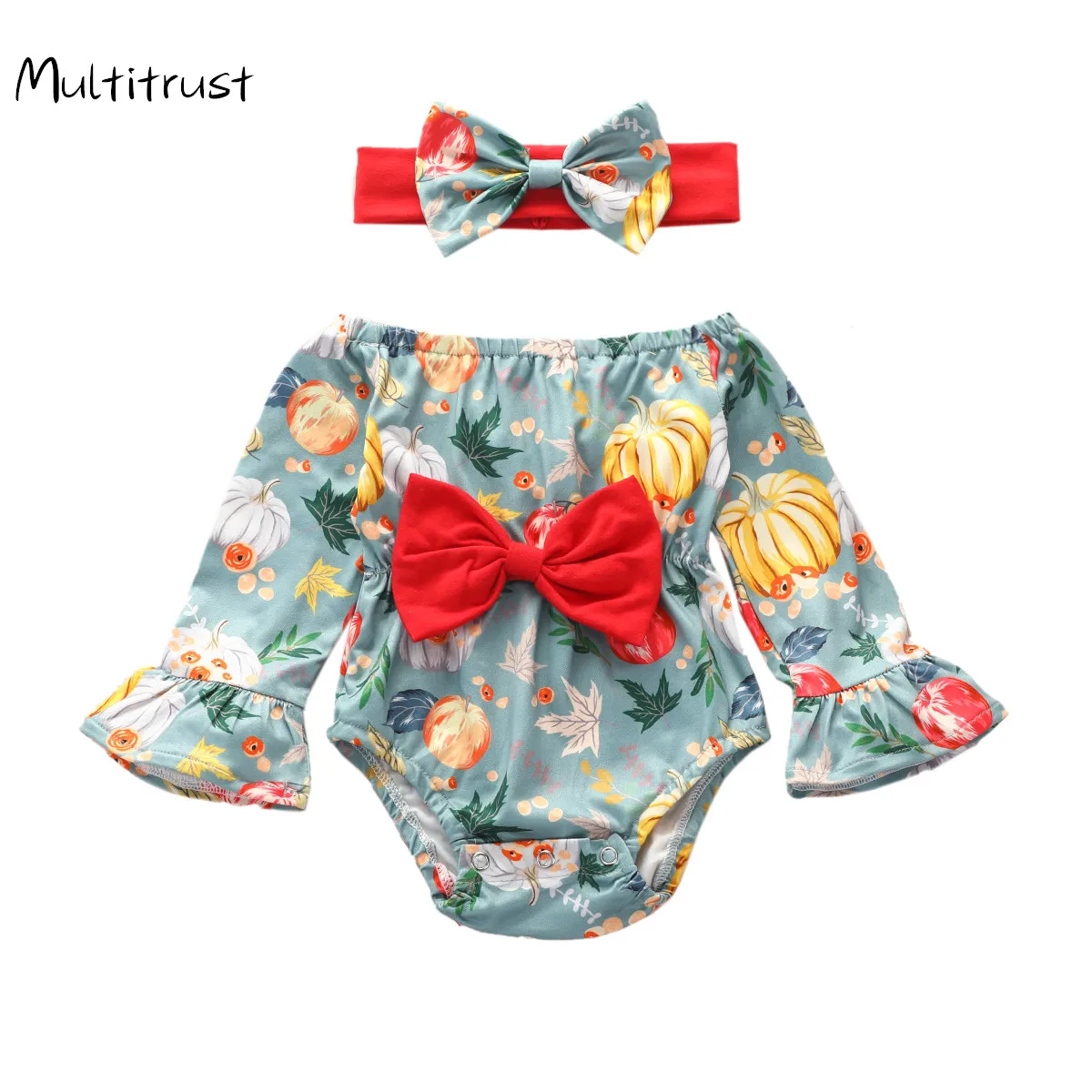 

Комбинезон с повязкой на голову, 3 цвета, для детей 0-24 месяцев, с длинным Расклешенным рукавом