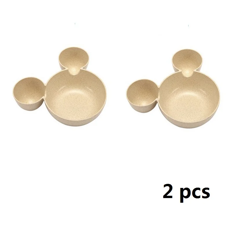 2pcs beige bowl 2PCS/Set Children Baby Cartoon Mouse Mickey Bowl Dishes Plate Infant Rice Feeding Bowls Plastic Snack Plate Tableware Lunch Box - Цвет: 2pcs beige bowl